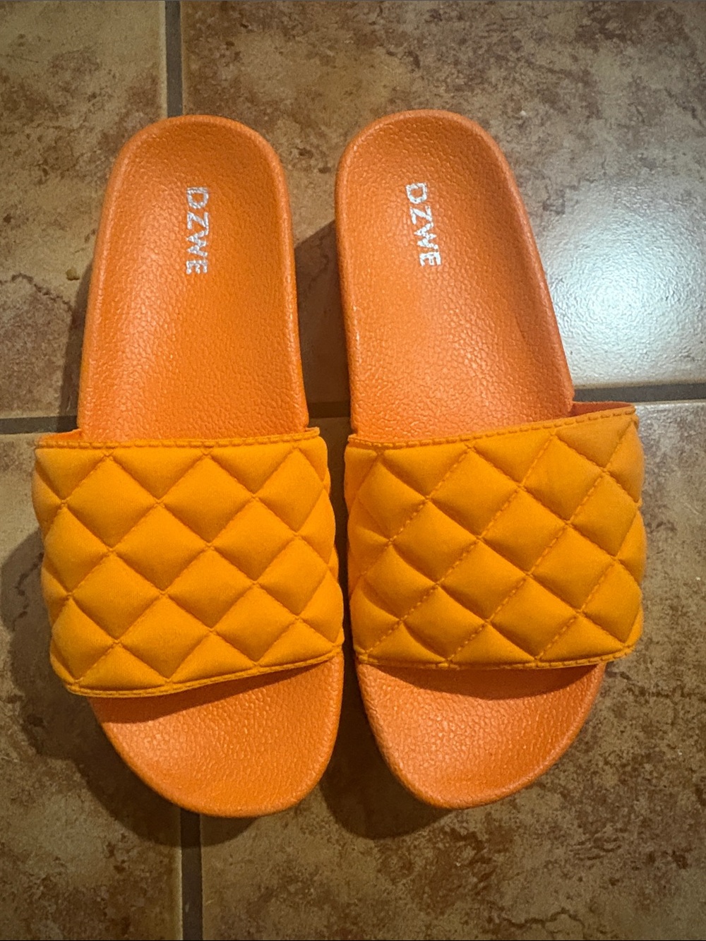Orange Quilted Slide Sandals for Women